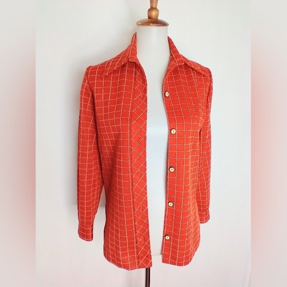 70s Poly Knit Button Down Blouse - image 3
